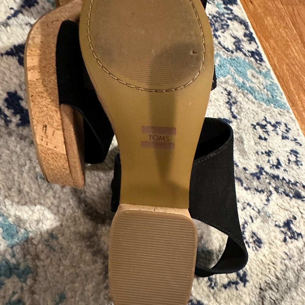 TOMS Majorca Black Suede Platform Cork Sandals - Picture 8 of 13